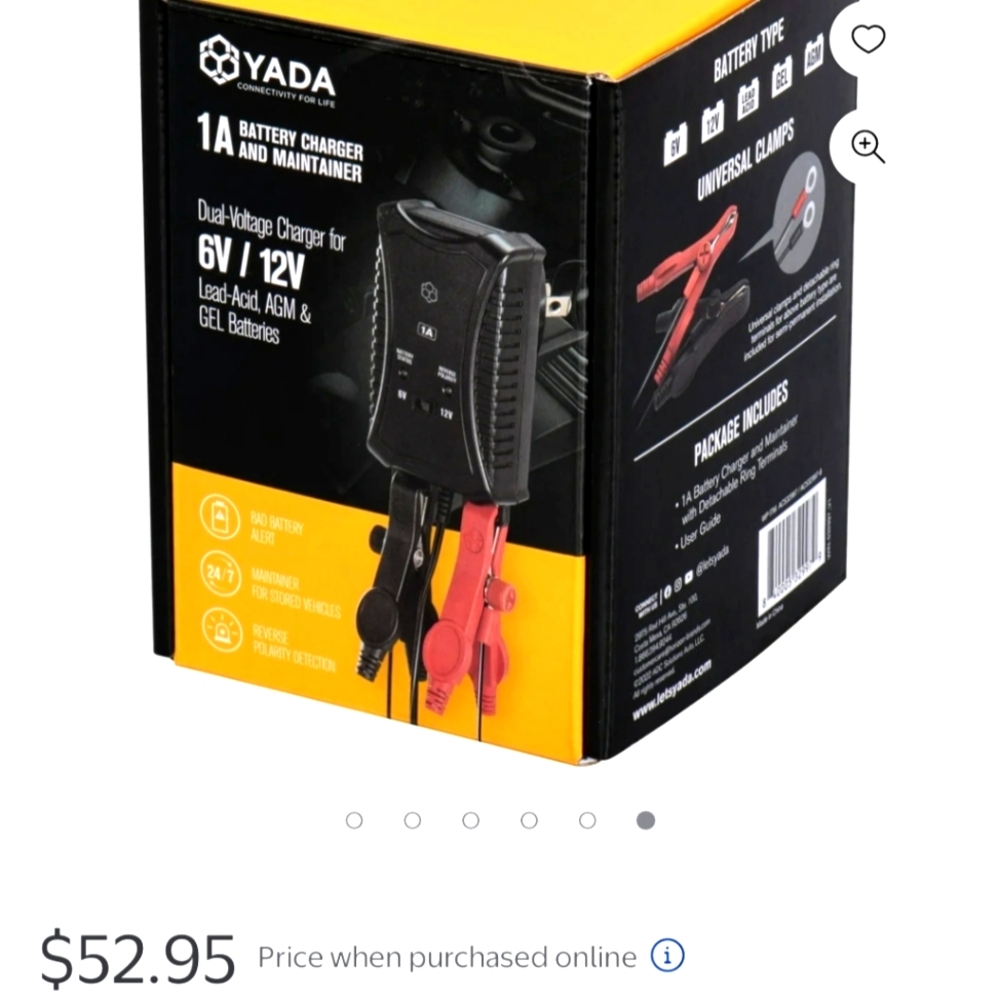 YADA 1A Battery Charger and Maintainer, designed for 6V//12V lead-acid, AGM, Gel